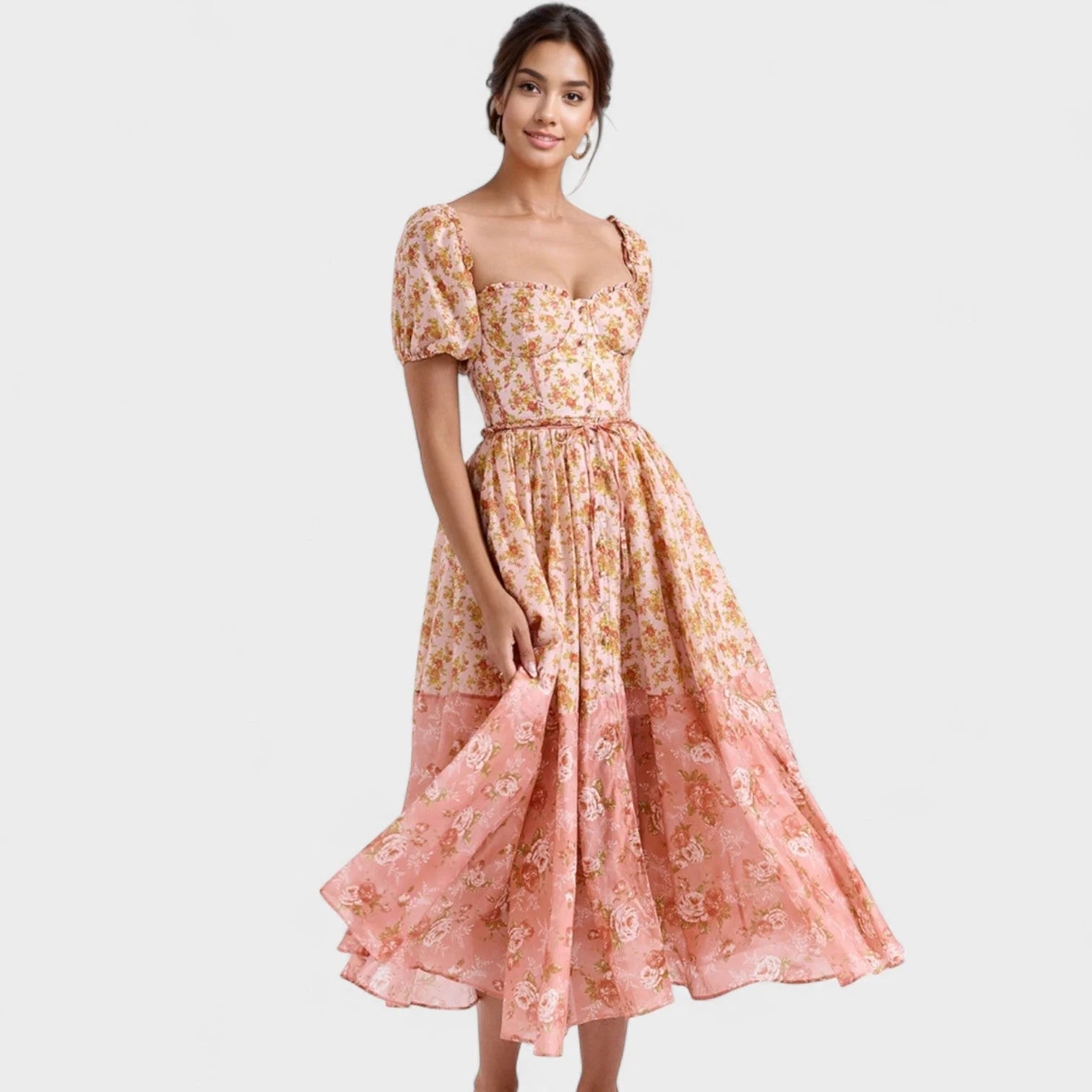 Valentina - vestido floral coral