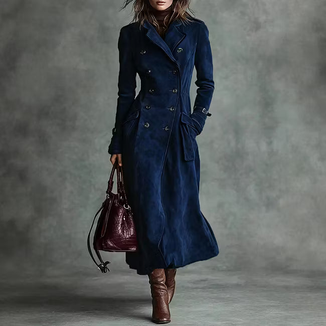 Trench Coat Vintage Estilo Western Con Solapa Y Botones En Ante
