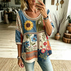 Camiseta casual con estampado floral bohémio