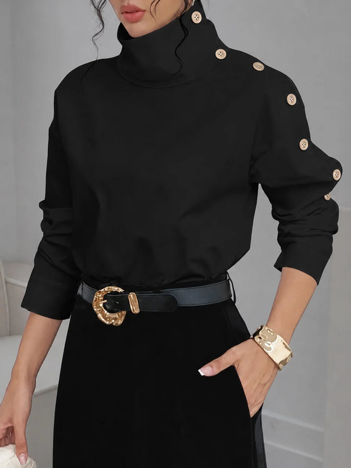 Blusa Camisa Color Sólido Manga Larga Con Botones Y Tirantes Ajustables
