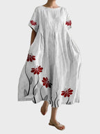 Elegancia moderna - vestido floral blanco y rojo para mujer