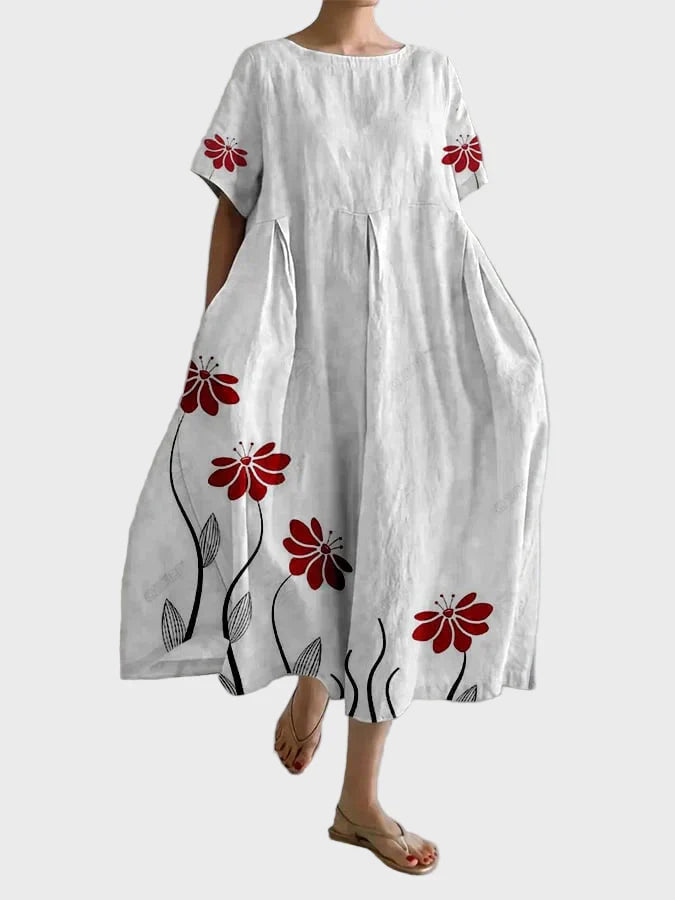 Elegancia moderna - vestido floral blanco y rojo para mujer
