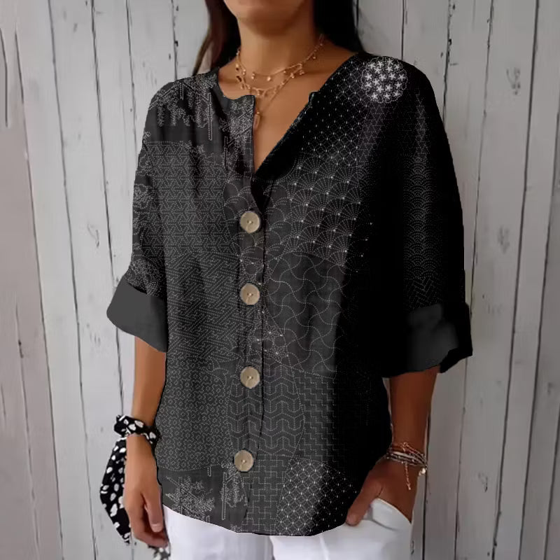 TÚNICA DE LINO CÓMODA CON ARTE TRADICIONAL JAPONESA SASHIKO