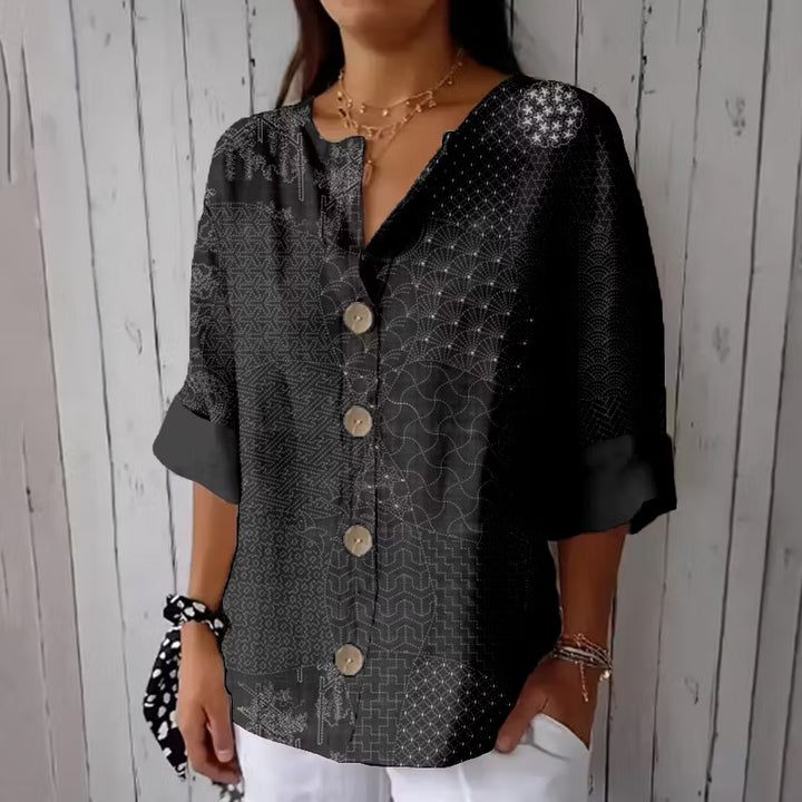 TÚNICA DE LINO CÓMODA CON ARTE TRADICIONAL JAPONESA SASHIKO