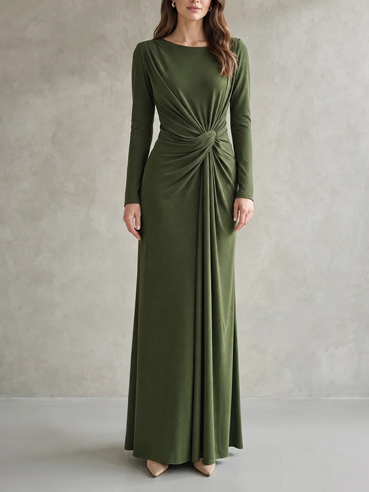 Vestido Maxi Ajustado Con Nudo Y Cuello Redondo En Color Sólido