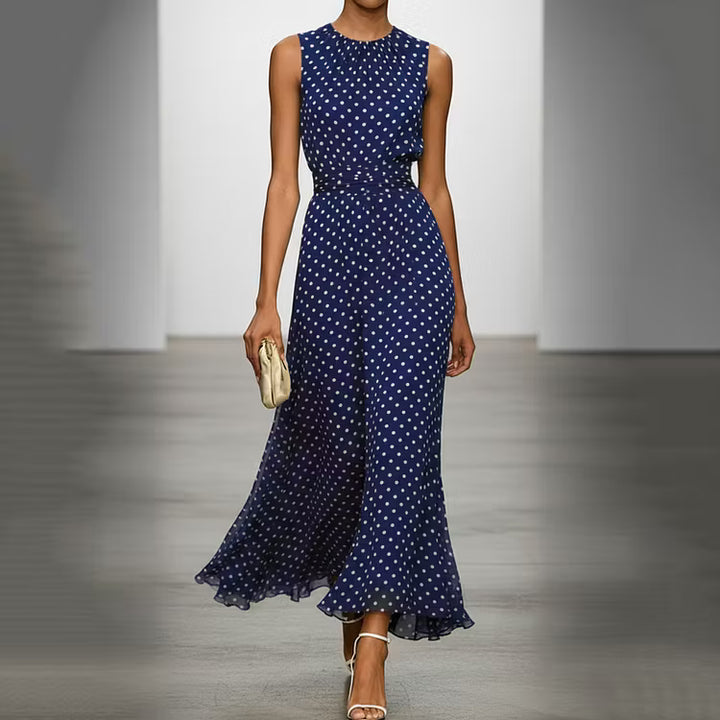 Vestido Elegante Sin Mangas Con Lunares De Estilo Francés Hasta El Tobillo