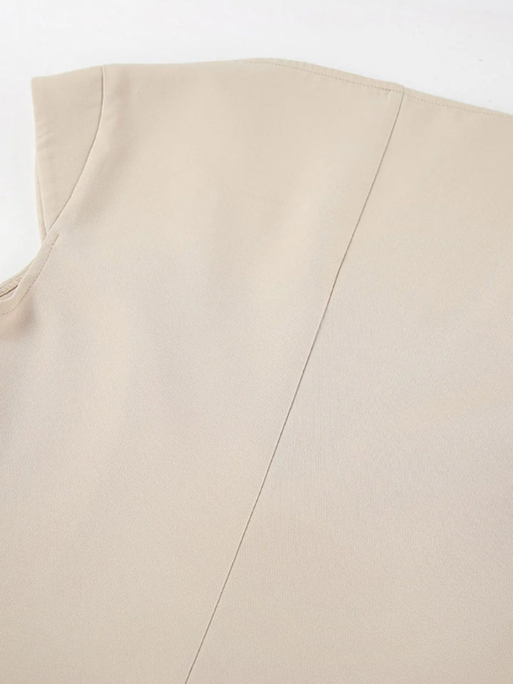 Conjunto De Duas Peças: Calças Cropped De Perna Larga Com Bolsos E Botões + T-shirt Sem Mangas