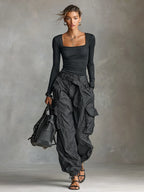 Conjunto Mujer Top Cuadrado y Pantalón Cargo Urbano