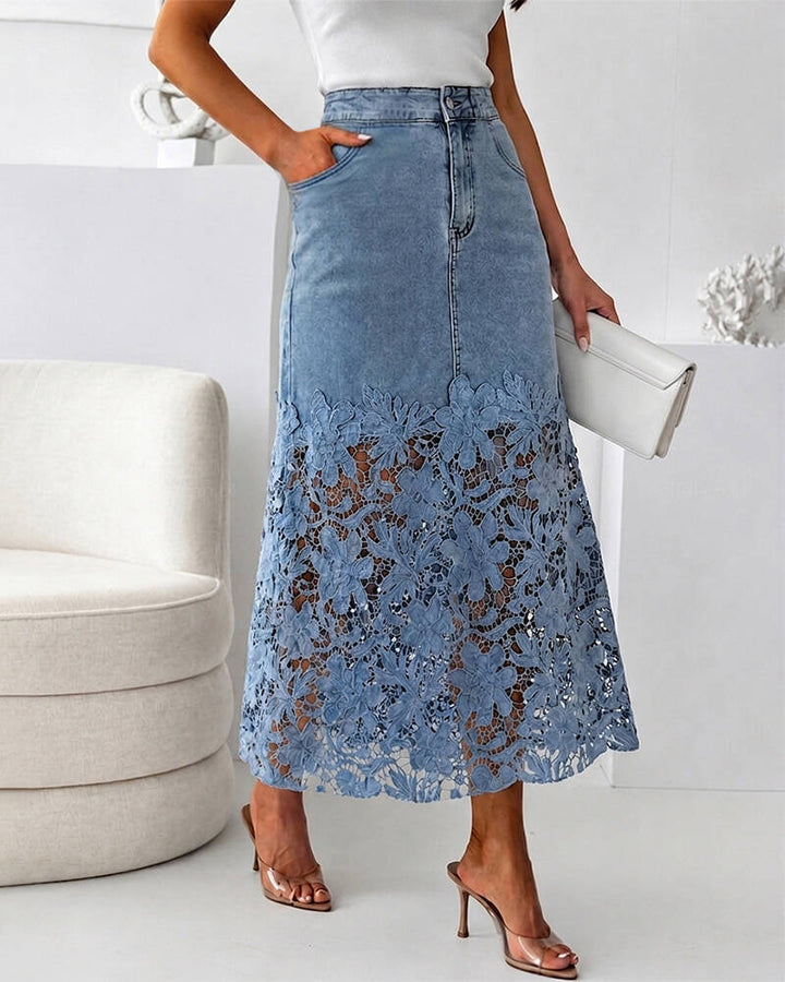 Dalia | Denim Skirt With Floral Detail