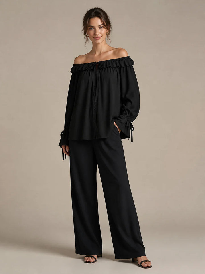 Blusa Off Shoulder Con Transparencia Y Volantes