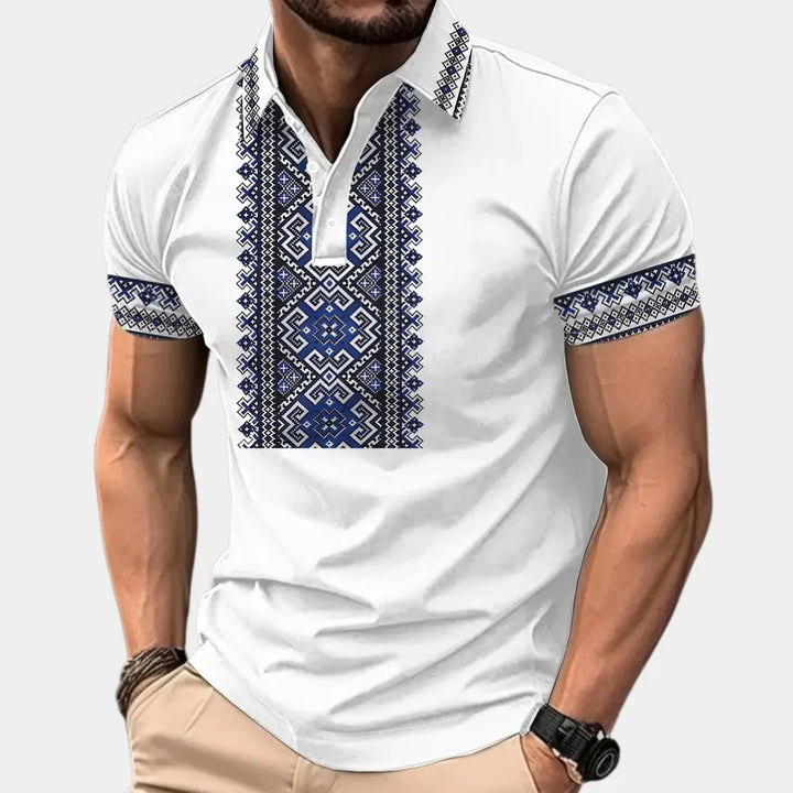 Polo Masculino Bordado Con Detalle De Patrón Corte Slim Top Casual