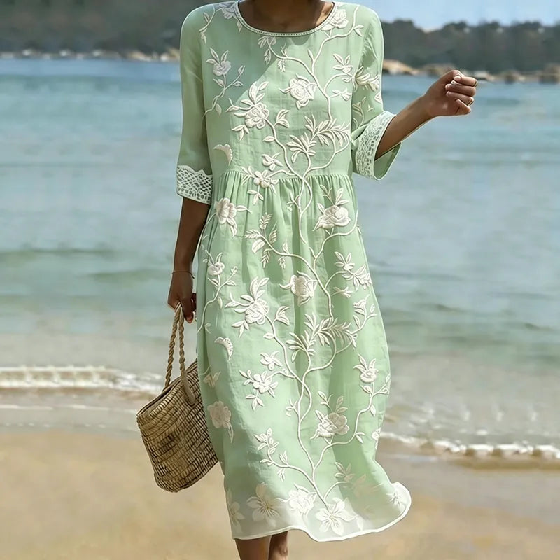Vestido Floral Bohemio Vintage de Manga 3/4