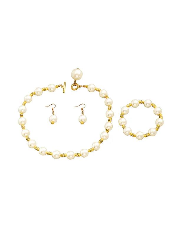 Conjunto De Collar, Pulsera Y Pendientes Geométrico Con Perlas (4 Pcs)