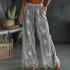 PANTALONES CASUALES DE LINO MIXTO CON ESTAMPADO FLORAL BORDADO VINTAGE DE PRIMAVERA PARA MUJER