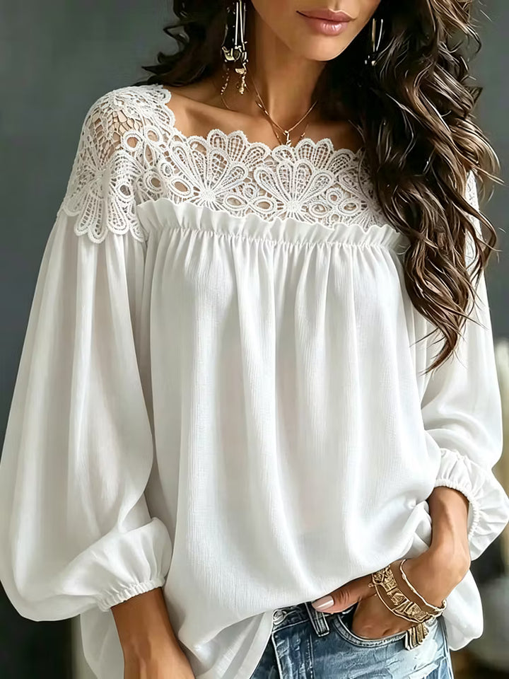Blusa Boho De Gasa Con Hombros Descubiertos Ahuecados Manga Larga Estilo Vintage