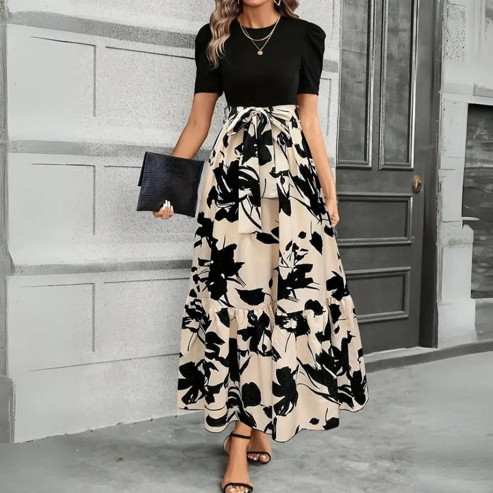VESTIDO LARGO FLORAL FEMENINO CON CINTURA ANUDADA PARA CEREMONIA