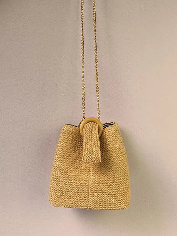 Bolso De Mano Tejido Casual - Color Liso