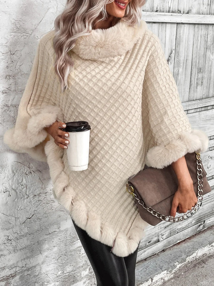 Elsa | Poncho De Punto Mujer Con Pelo Sintético Cuello Alto