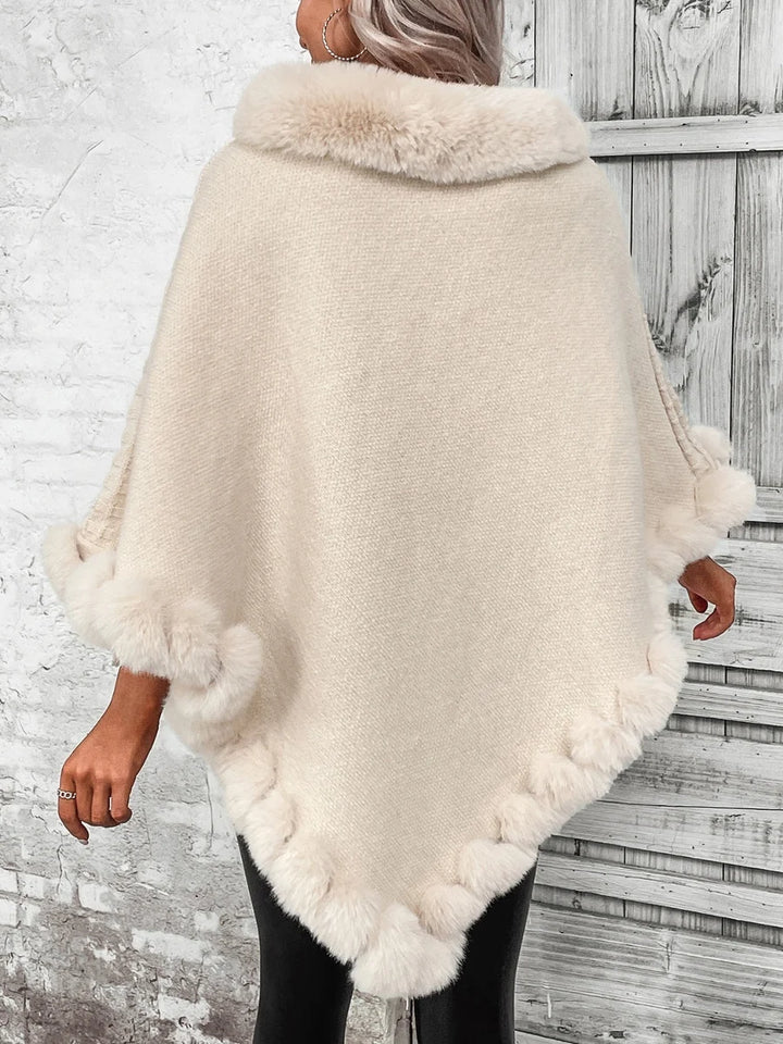 Elsa | Poncho De Punto Mujer Con Pelo Sintético Cuello Alto
