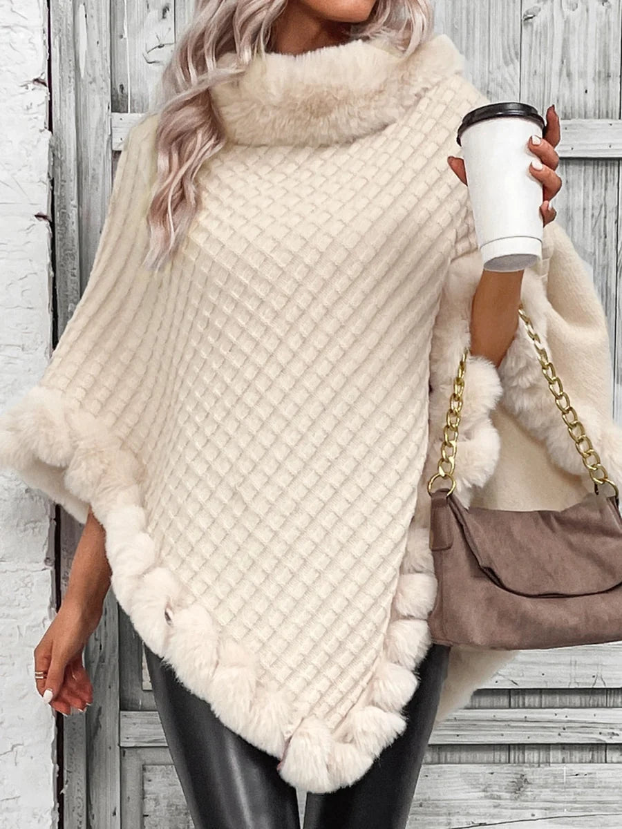 Elsa | Poncho De Punto Mujer Con Pelo Sintético Cuello Alto