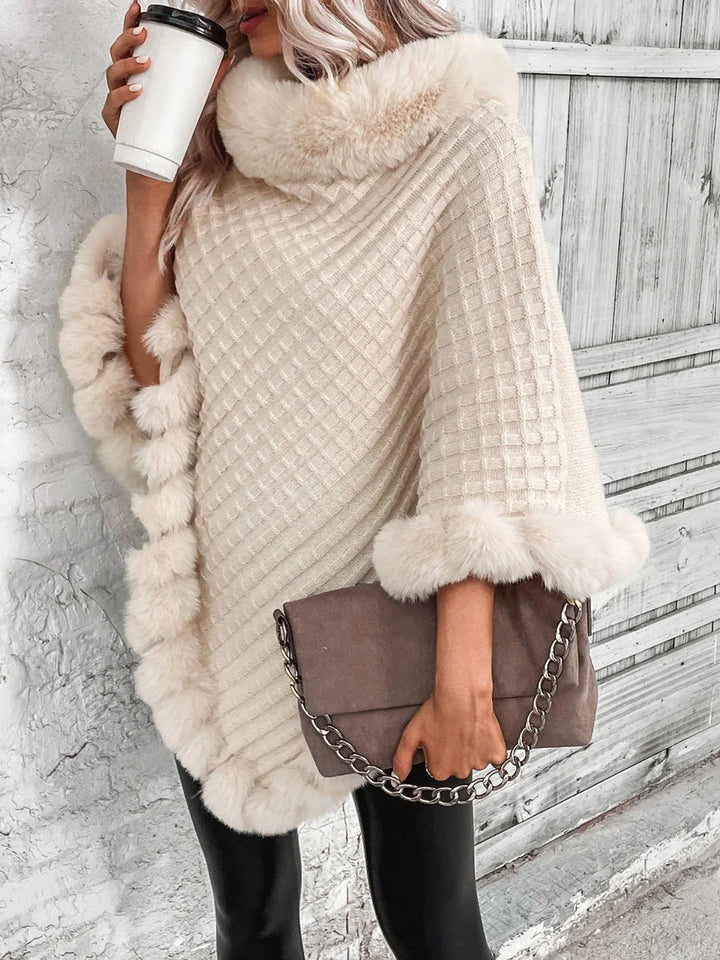 Elsa | Poncho De Punto Mujer Con Pelo Sintético Cuello Alto