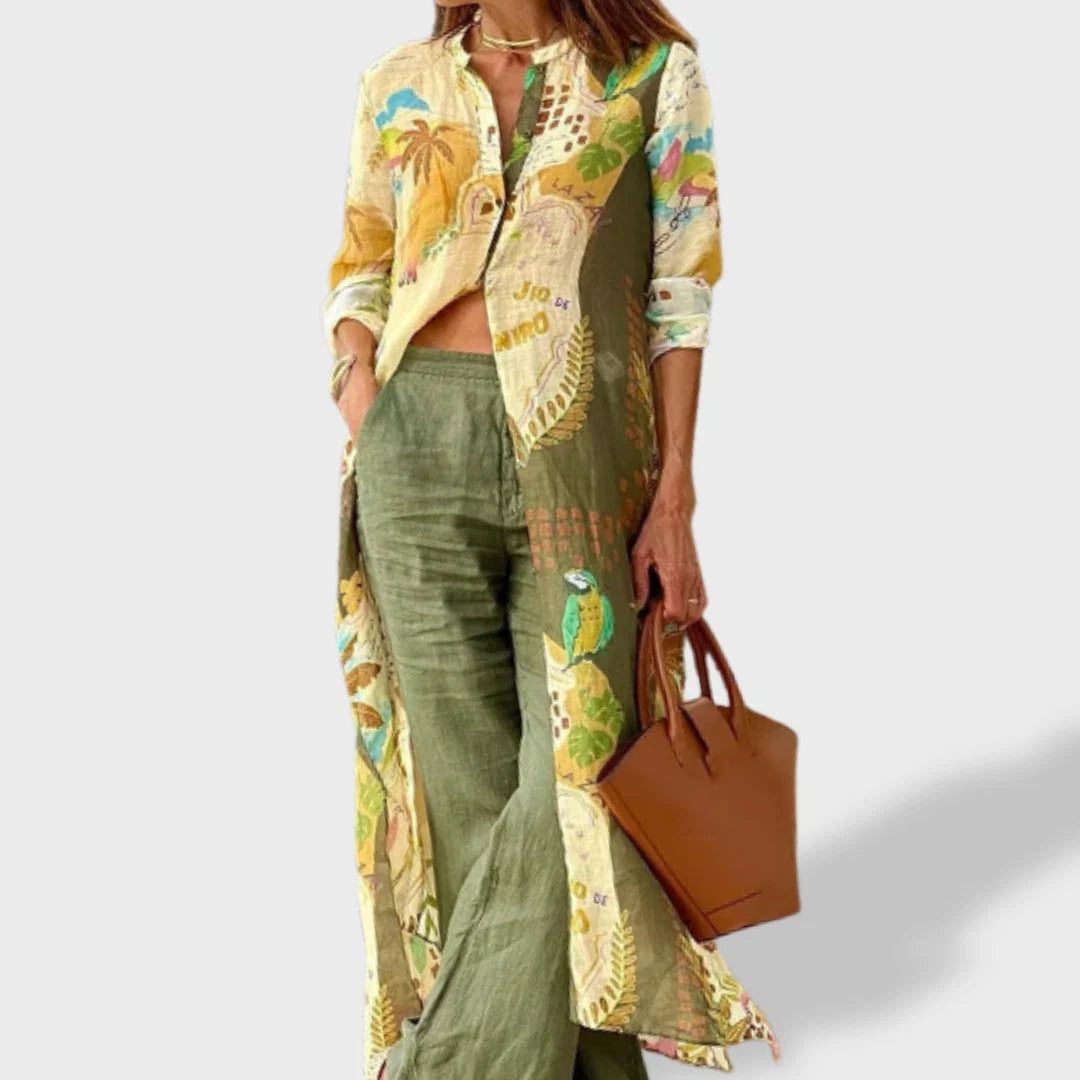 Inés | Conjunto De Dos Piezas Para Mujer Con Camisa Y Pantalones De Corte Ancho