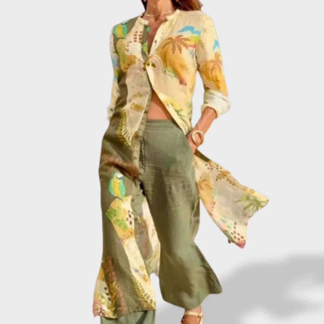 Inés | Conjunto De Dos Piezas Para Mujer Con Camisa Y Pantalones De Corte Ancho