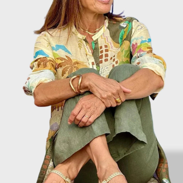 Inés | Conjunto De Dos Piezas Para Mujer Con Camisa Y Pantalones De Corte Ancho