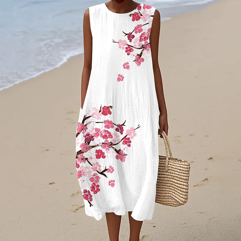 - VESTIDO TIRANTES FLORES CEREZO JAPONESAS ABSTRACTO