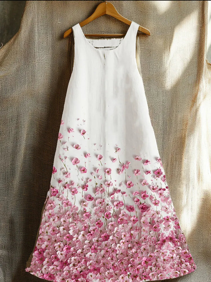 Vestido Largo Rosa Sin Mangas Con Estampado Floral Tridimensional