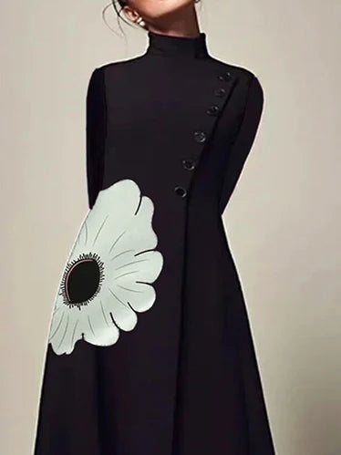 VESTIDO MIDI FLORAL GOLA ALTA EM A MANGA COMPRIDA MULHER - OUTONO INVERNO
