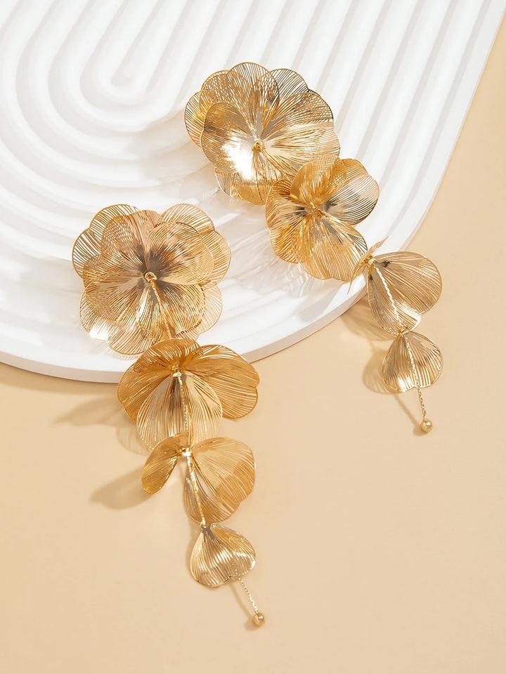 Conjunto Boho De Collar Largo Y Pendientes Colgantes Con Pétalos Florales