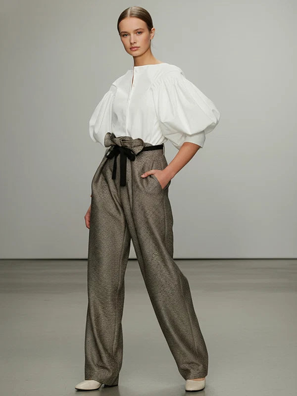 Puff Sleeve Button-Up Blouse - Solid Colors