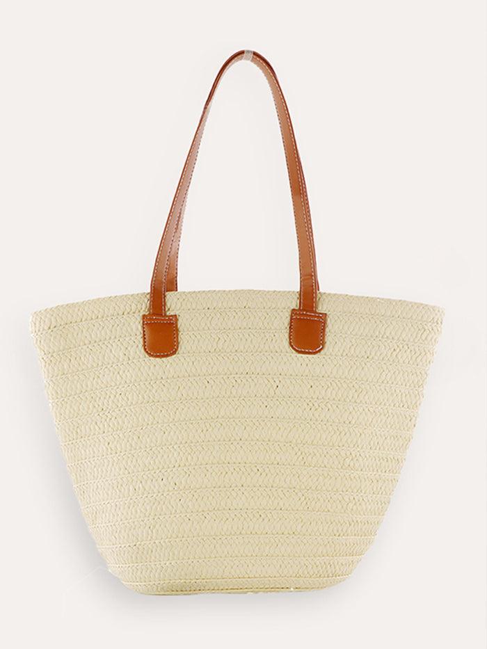 Bolso Tote Trapezoidal De Paja Tejido A Mano Con Correa Plana