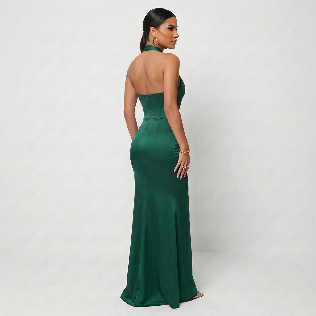 Liana - vestido maxi minimalista de algodón y lino