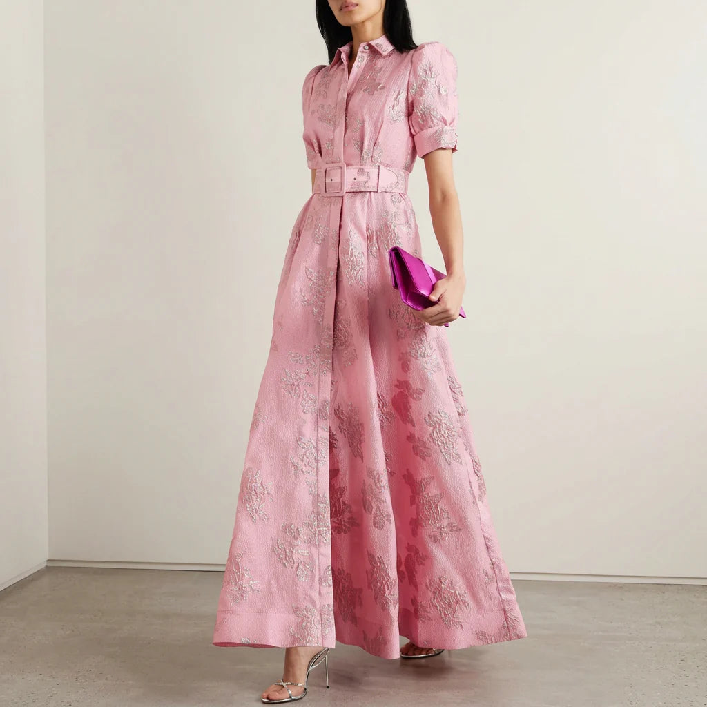 Matilde - vestido largo jacquard floral con cinturón
