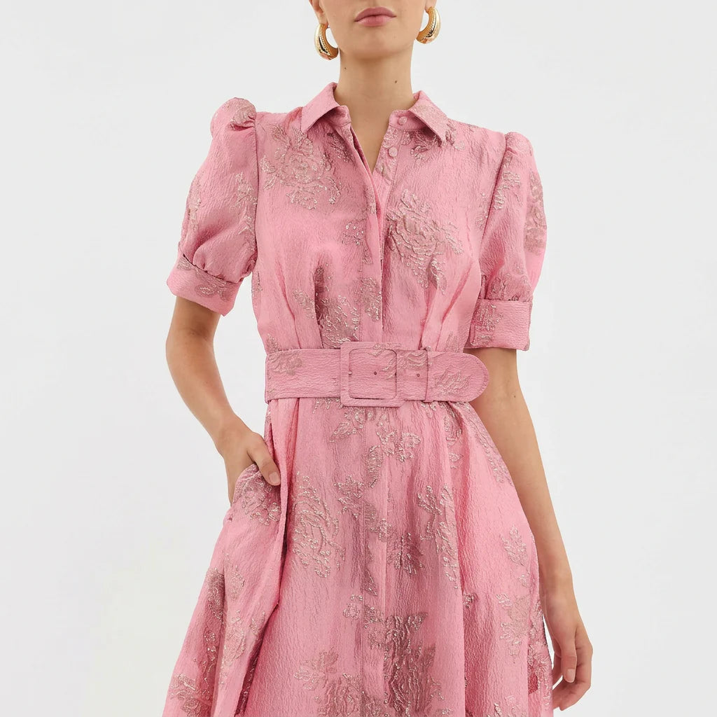 Matilde - vestido largo jacquard floral con cinturón