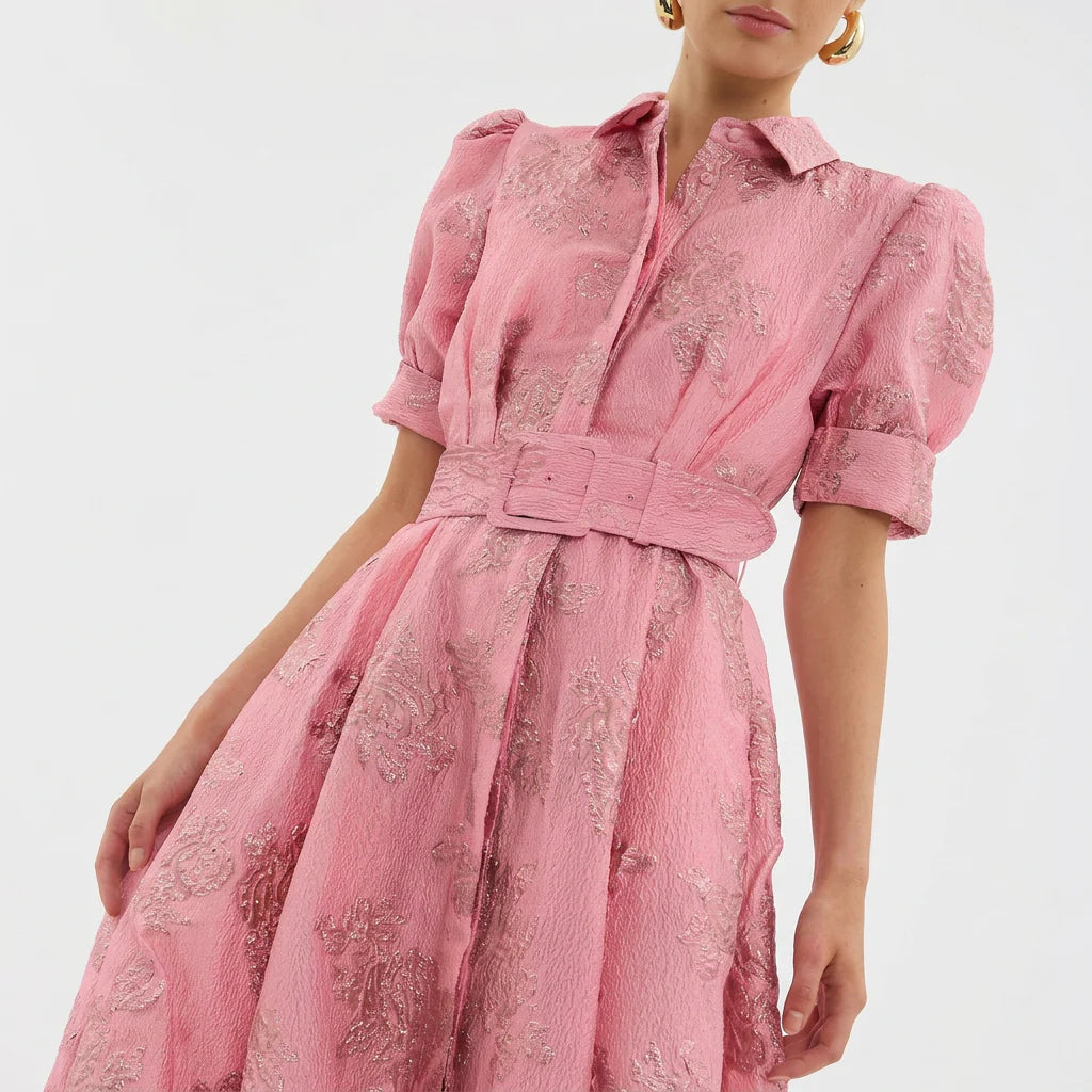 Matilde - vestido largo jacquard floral con cinturón