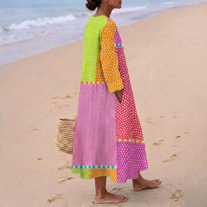 Fátima - Vestido Patchwork Colorido Con Lunares Y Rayas