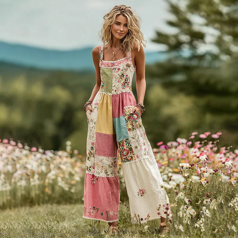 MONO CÓMODO VINTAGE CON PARCHES FLORALES ARTÍSTICOS PARA MUJER