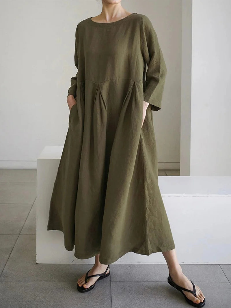 Cielo Vestido Largo Mujer – Lino Ligero, Comodidad Natural Y Estilo Minimalista Elegante