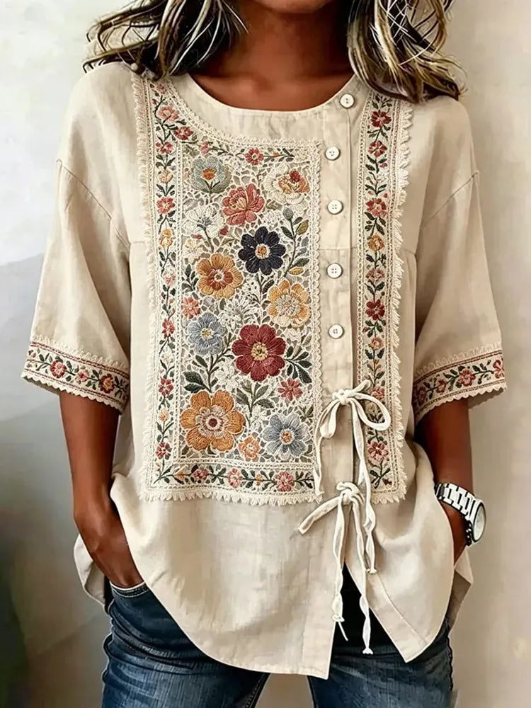 - TOP BOHO FLORAL RETRO MANGA CORTA