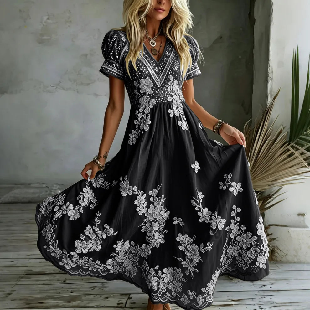 - VESTIDO MAXI BORDADO ROSA BLANCA