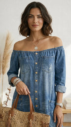 MARIA - MONO DE DENIM CON HOMBROS AL AIRE