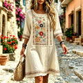Vestido de algodón y lino retro minimalista de vacaciones para mujer