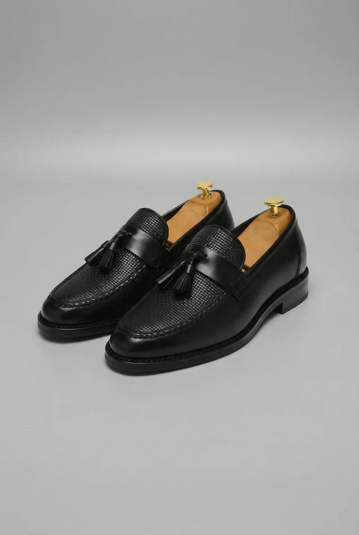 Mocasines Masculinos De Cuero Trenzado Con Borlas – Zapatos Acolchados Sin Cordones Para Oficina Y Estilo Casual Elegante