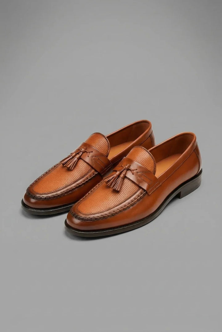 Mocasines Masculinos De Cuero Trenzado Con Borlas – Zapatos Acolchados Sin Cordones Para Oficina Y Estilo Casual Elegante