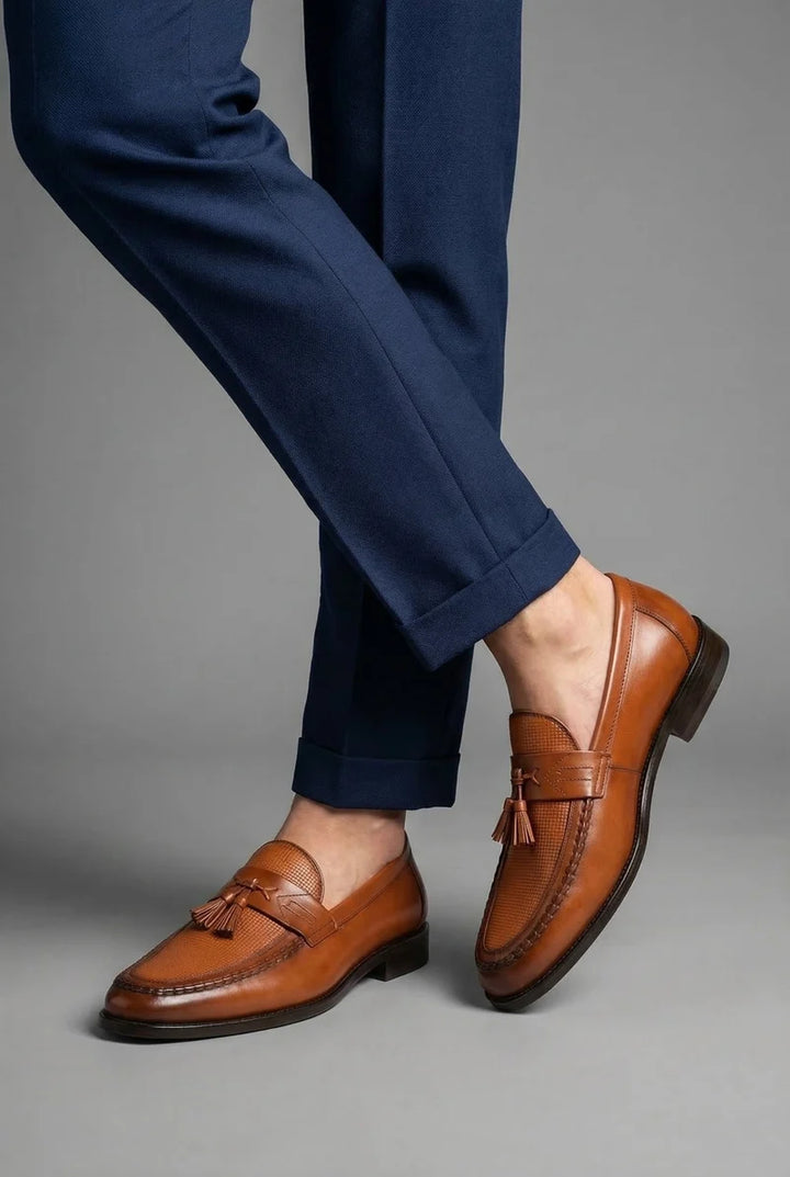 Mocasines Masculinos De Cuero Trenzado Con Borlas – Zapatos Acolchados Sin Cordones Para Oficina Y Estilo Casual Elegante