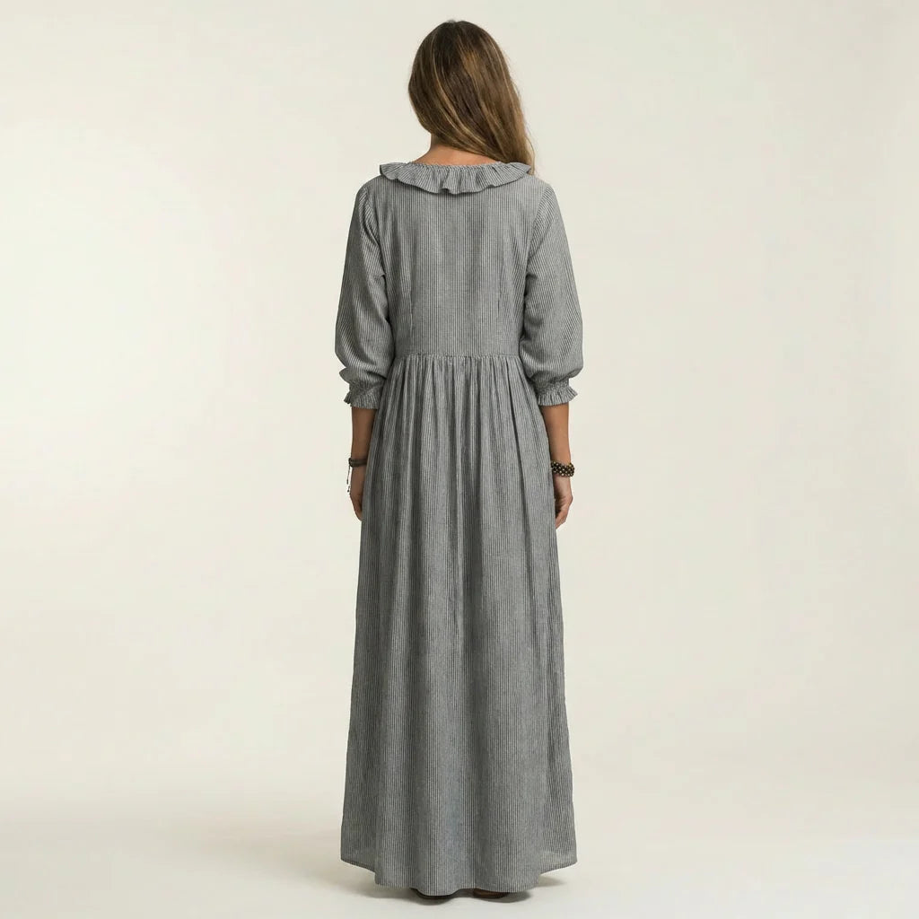 Rosa - Vestido Maxi Con Mangas Farol Y Rayas