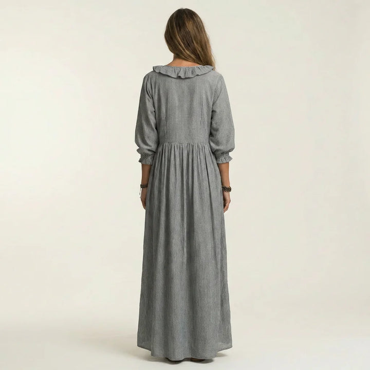 Rosa - Vestido Maxi Con Mangas Farol Y Rayas